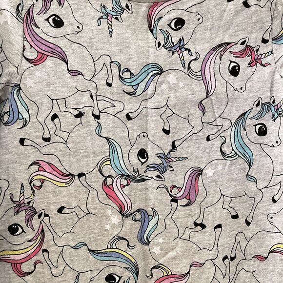 H&M Gray Lightweight Unicorn Sweatshirt Rainbow Manes Stars Girls Size 6-8 NWT - Picture 4 of 10